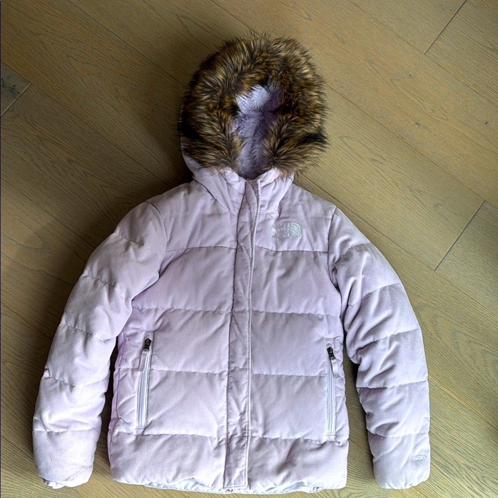 The North Face Kids' 600 Fill Power Down Parka w/ Faux Fur Trim Lavender Sz 10